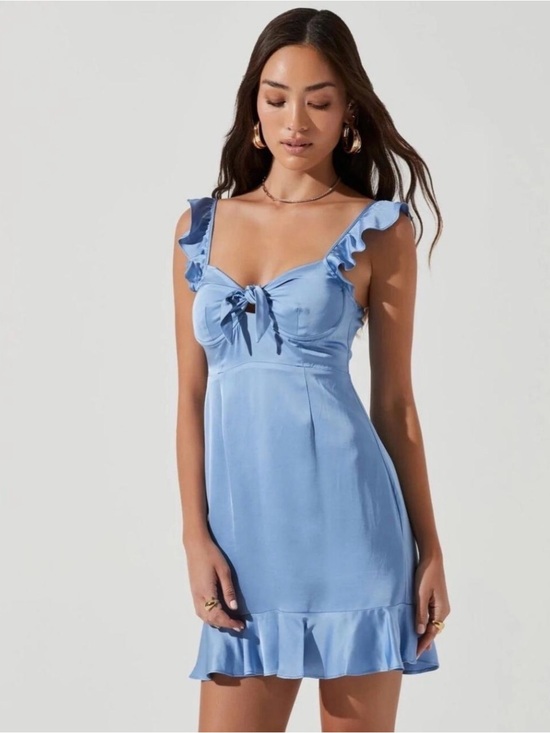 Astr Dresses & Skirts - ASTR The Label Sky Blue Satin Marla Flutter Dress